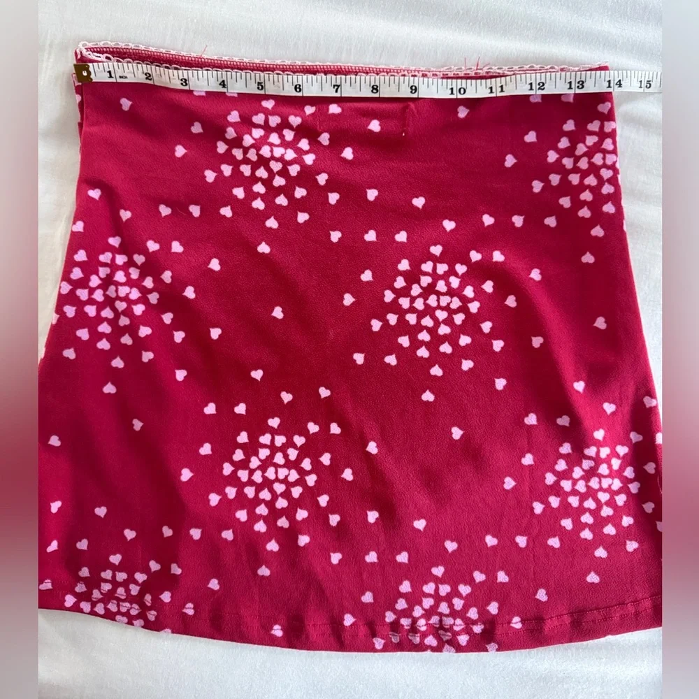 Urban Outfitters Red Heart Print Mini Skirt Ruched Wrap Style Bodycon M
